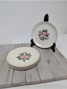 Vintage Paden City Pottery MODERN ORCHID Set 4 Dessert Bread Plates Retired USA